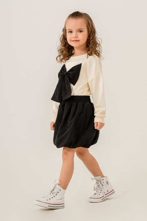 Siyah Fiyonklu Badili Balon Etekli Kız Çocuk Takım 20384