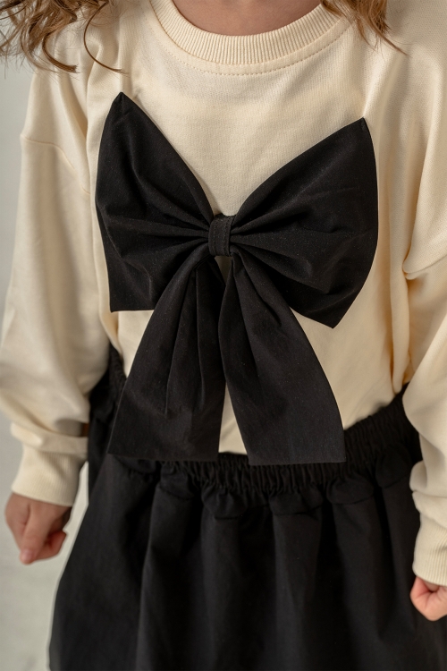 Siyah Fiyonklu Badili Balon Etekli Kız Çocuk Takım 20384