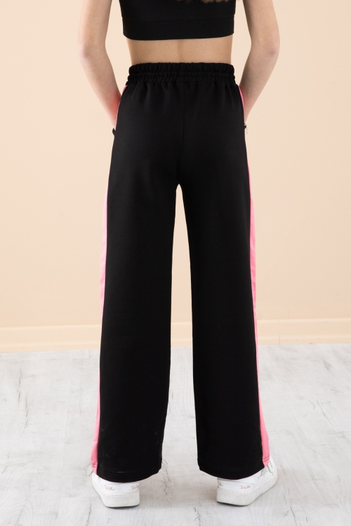 Siyah Garnili Geniş Paça Kız Çocuk Beli Lastikli Eşofman Altı 20198