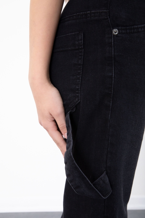 Siyah Geniş Paça Beli Lastikli Kız Çocuk Jean Pantolon 20484