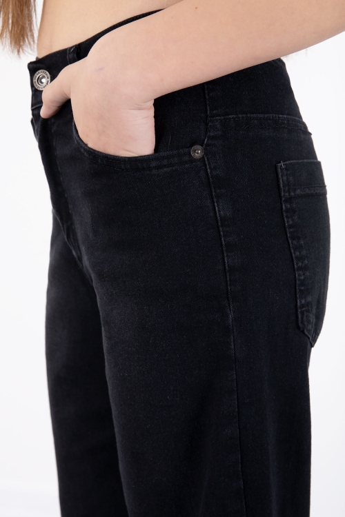 Siyah Geniş Paça Beli Lastikli Kız Çocuk Jean Pantolon 20484