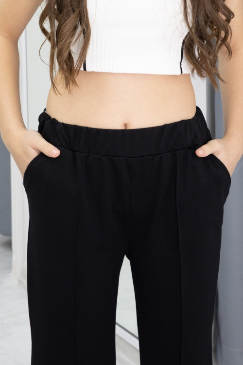 Siyah Geniş Paça Yırtmaçlı Kız Çocuk Pantolon 20283