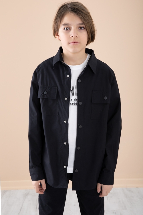 Siyah Gömlek Tişörtlü Erkek Çocuk 2li Takım 20125