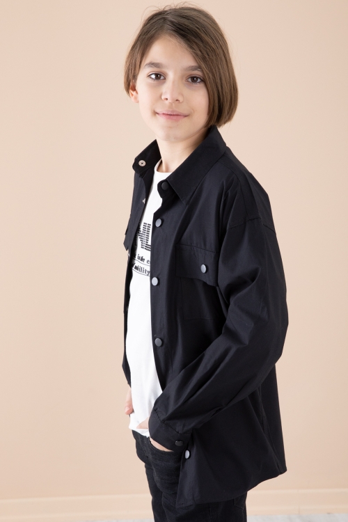 Siyah Gömlek Tişörtlü Erkek Çocuk 2li Takım 20125