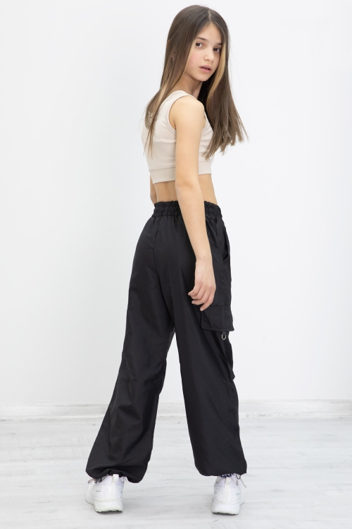 Siyah Halka Detaylı Kız Çocuk Paraşüt Pantolon 19900