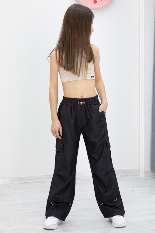 Siyah Halka Detaylı Kız Çocuk Paraşüt Pantolon 19900