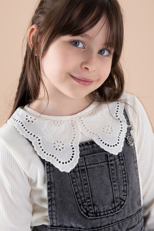 Siyah Jean Salopetli ve Dantel Badili Kız Çocuk 2li Takım