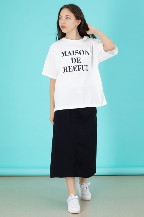 Siyah Kız Çocuk Etekli Baskılı Tişörtlü Takım 20508