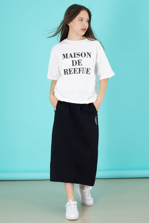 Siyah Kız Çocuk Etekli Baskılı Tişörtlü Takım 20508