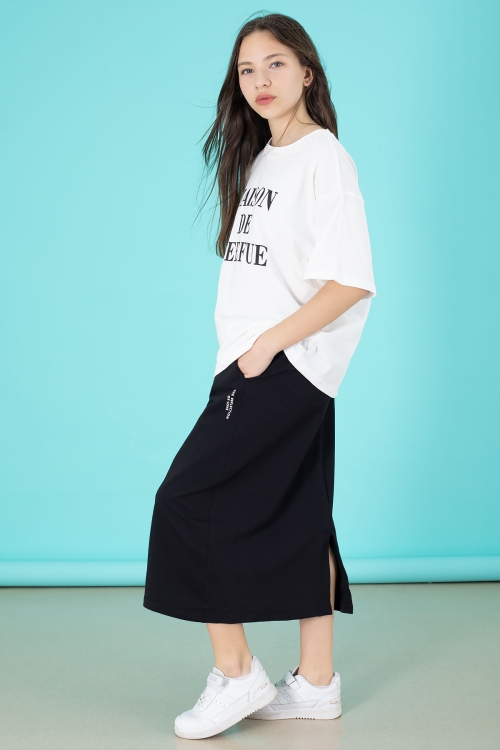 Siyah Kalem Etekli Baskılı Tişörtlü Kız Çocuk 2li Alt Üst Takım 20564