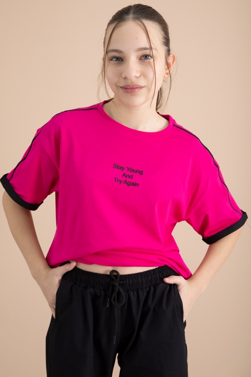 Siyah Kız Çocuk Paraşüt Pantolonlu 2li Takım 20388