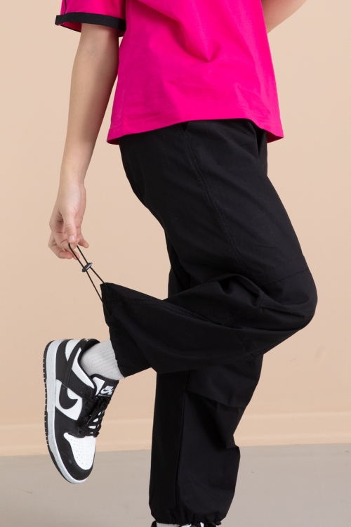 Siyah Kız Çocuk Paraşüt Pantolonlu 2li Takım 20388