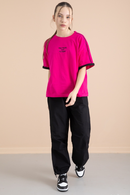 Siyah Kız Çocuk Paraşüt Pantolonlu 2li Takım 20388