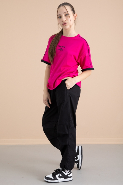 Siyah Kız Çocuk Paraşüt Pantolonlu 2li Takım 20388