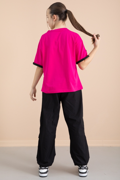 Siyah Kız Çocuk Paraşüt Pantolonlu 2li Takım 20388