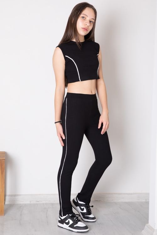 Siyah Kız Çocuk Tatylı Croplu 2li Takım 20242