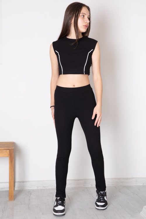 Siyah Kız Çocuk Tatylı Croplu 2li Takım 20242