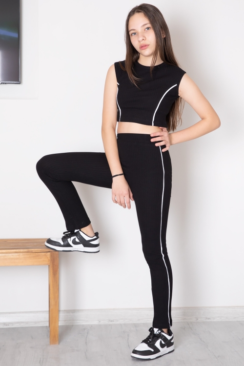 Siyah Kız Çocuk Tatylı Croplu 2li Takım 20242