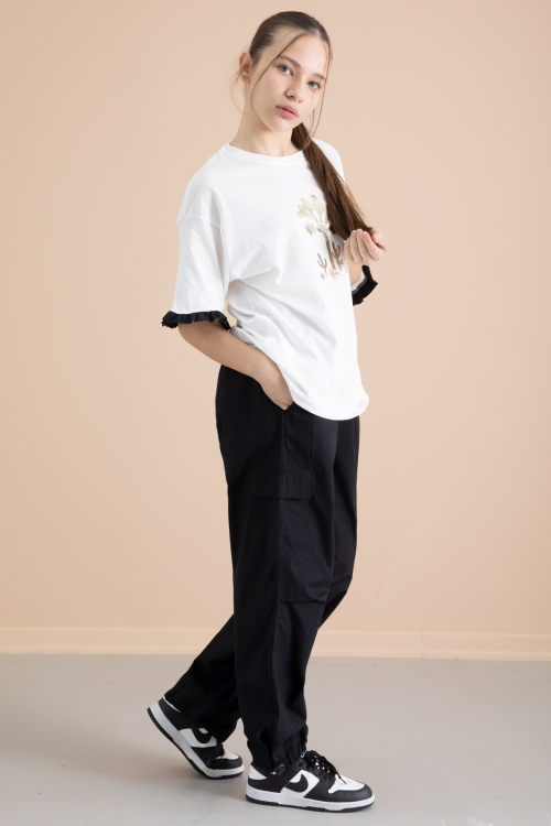 Siyah Kız Çocuk Tişört ve Kargo Cepli Pantolonlu 2li Takım 20393