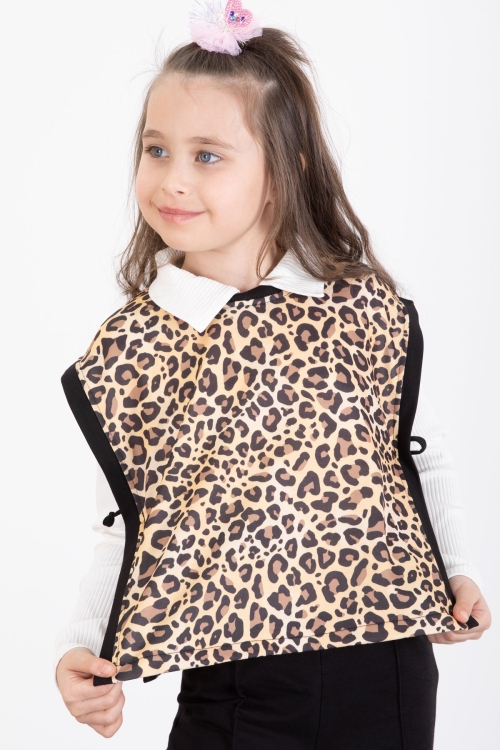 Siyah Leopar Desenli Süveterli Badili Kız Çocuk Pantolonlu 3lü Takım 20527