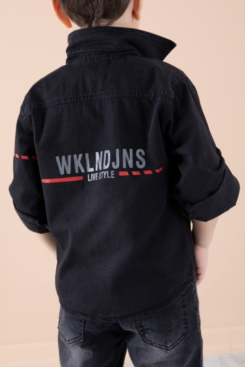 Siyah Sırtı Baskılı Jean Gömlekli Tişörtlü Erkek Çocuk 2li Takım 20270