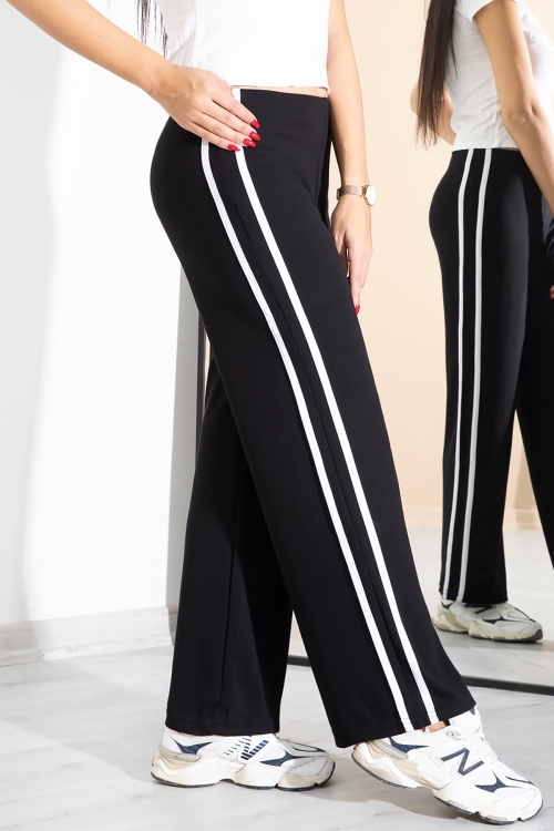 Siyah Yanları Şeritli Geniş Paça Kadın Eşofman Altı 20365