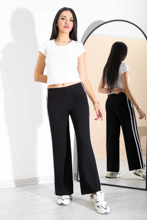 Siyah Yanları Şeritli Geniş Paça Kadın Eşofman Altı 20365