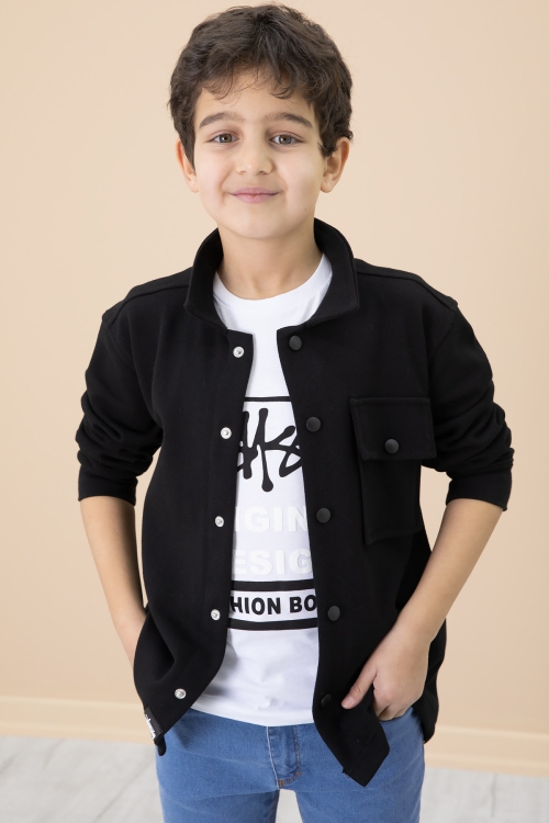 Siyah Yazı Baskılı Tişörtlü Gömlekli Erkek Çocuk Takım 20005