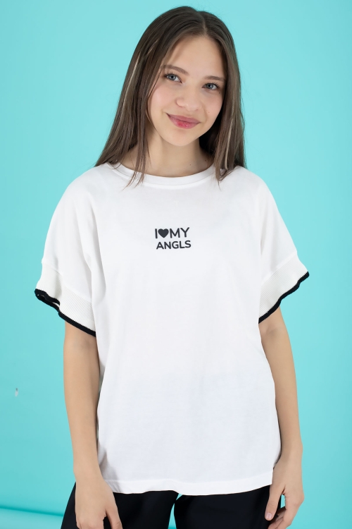 Siyah Yazılı Oversize Tişörtlü Paraşüt Pantolonlu Kız Çocuk Takım 20293