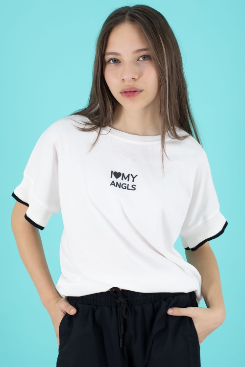 Siyah Yazılı Oversize Tişörtlü Paraşüt Pantolonlu Kız Çocuk Takım 20293