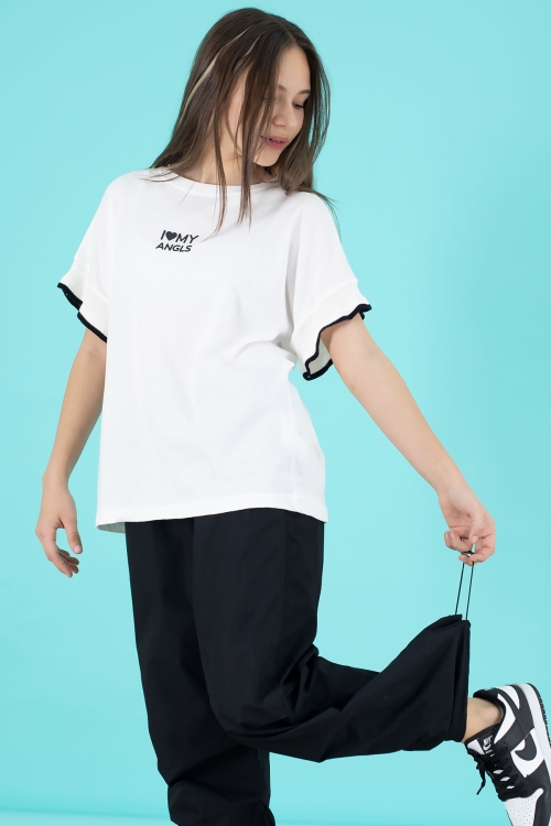 Siyah Yazılı Oversize Tişörtlü Paraşüt Pantolonlu Kız Çocuk Takım 20293