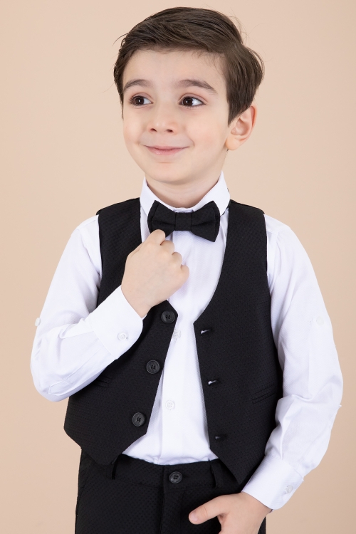 Siyah Yelekli Papyonlu Gömlekli Kumaş Pantolonlu Erkek Çocuk Takım Elbise 20429