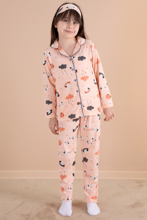 Somon Kuzu Baskılı Kız Çocuk Pijama Takımı 20123