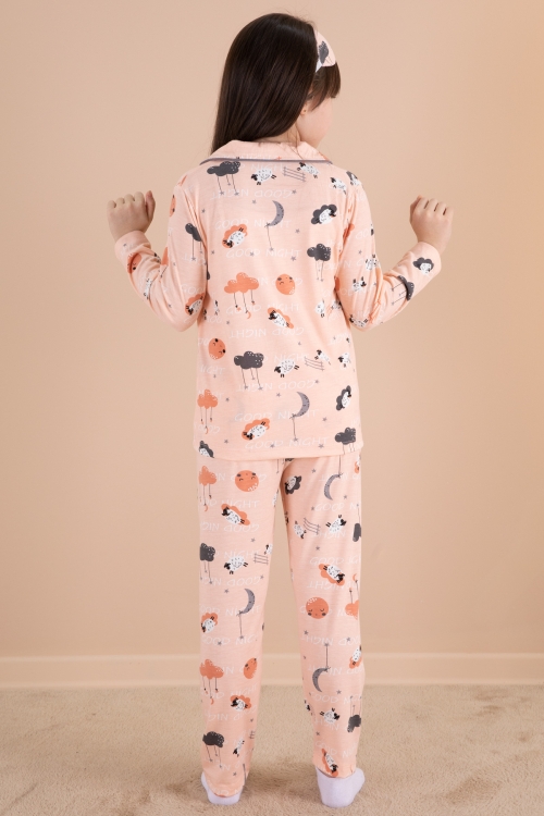 Somon Kuzu Baskılı Kız Çocuk Pijama Takımı 20123