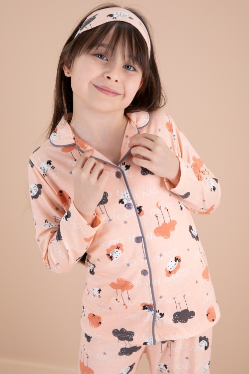 Somon Kuzu Baskılı Kız Çocuk Pijama Takımı 20123