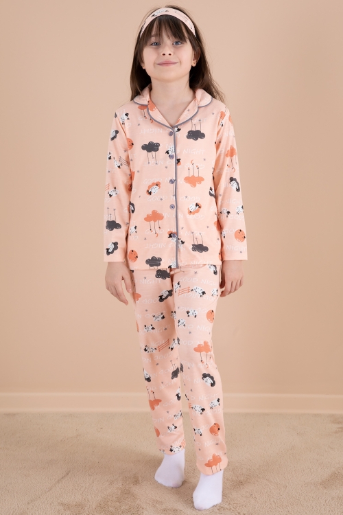 Somon Kuzu Baskılı Kız Çocuk Pijama Takımı 20123