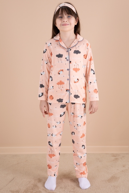 Somon Kuzu Baskılı Kız Çocuk Pijama Takımı 20123