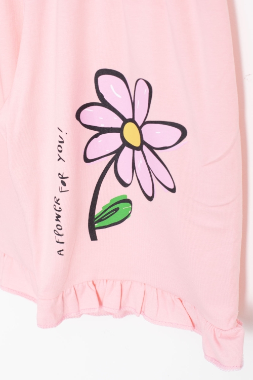 Somon Papatya Baskılı Fırfır Detaylı Kız Çocuk Şortlu 2li Takım 20603