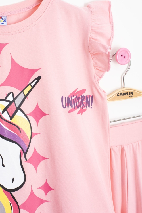 Somon Unicorn Baskılı Kız Çocuk Şortlu 2li Takım 20610