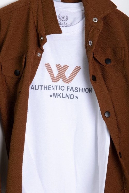 Taba Erkek Çocuk Jogger Gömlekli Tişörtlü 2li Takım 20405