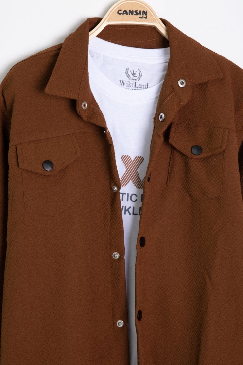 Taba Erkek Çocuk Jogger Gömlekli Tişörtlü 2li Takım 20405