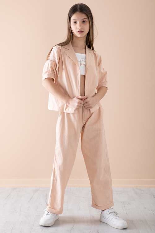 Turuncu Yarım Kol Kız Çocuk 3lü Croplu Takım 20323