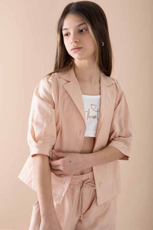 Turuncu Yarım Kol Kız Çocuk 3lü Croplu Takım 20323