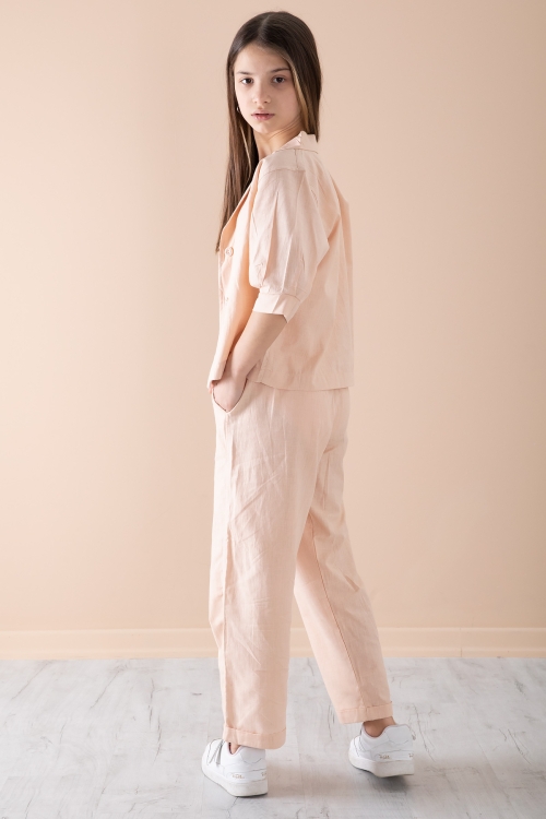 Turuncu Yarım Kol Kız Çocuk 3lü Croplu Takım 20323