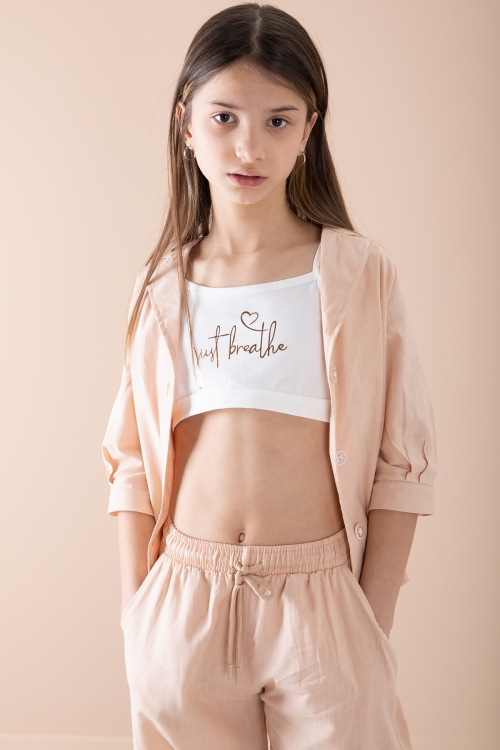 Turuncu Yarım Kol Kız Çocuk 3lü Croplu Takım 20323