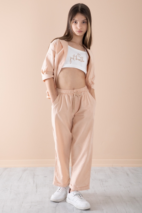 Turuncu Yarım Kol Kız Çocuk 3lü Croplu Takım 20323