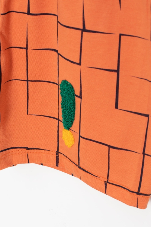 Turuncu Yazı Nakışlı Kısa Kol Tişörtlü Erkek Çocuk Şortlu Takım 20593