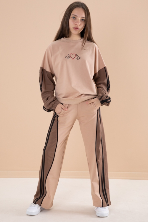 Vizon Yanları Çizgili Kız Çocuk 2li Takım 20105