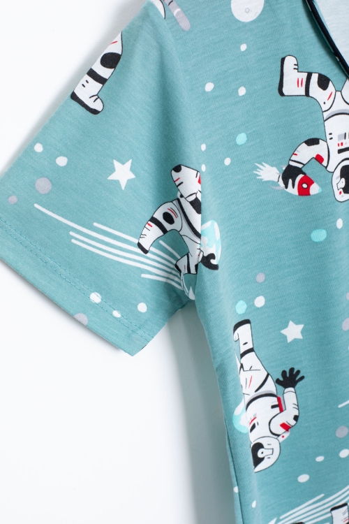 Yeşil Astronot Baskılı Kısa Kollu Erkek Çocuk Pijama Takımı 20569