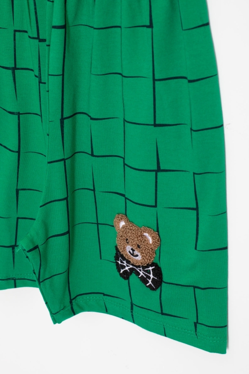 Yeşil Ayıcık Nakışlı Kısa Kol Tişörtlü Erkek Çocuk Şortlu Takım 20582